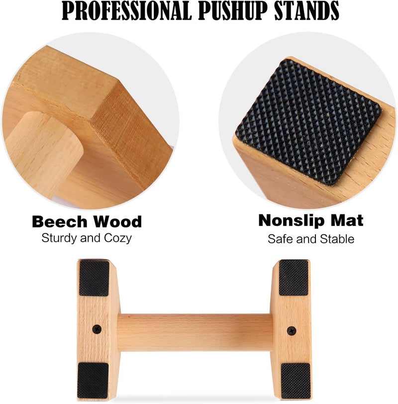 AnExer Push Up Stands, Handstand Parallettes Bars, Solid Wood Push Up Bars with Non-Slip Mat Push up Handles for Floor Exercise Home Workout Equipment for Men & Women Strength Training - Image 2
